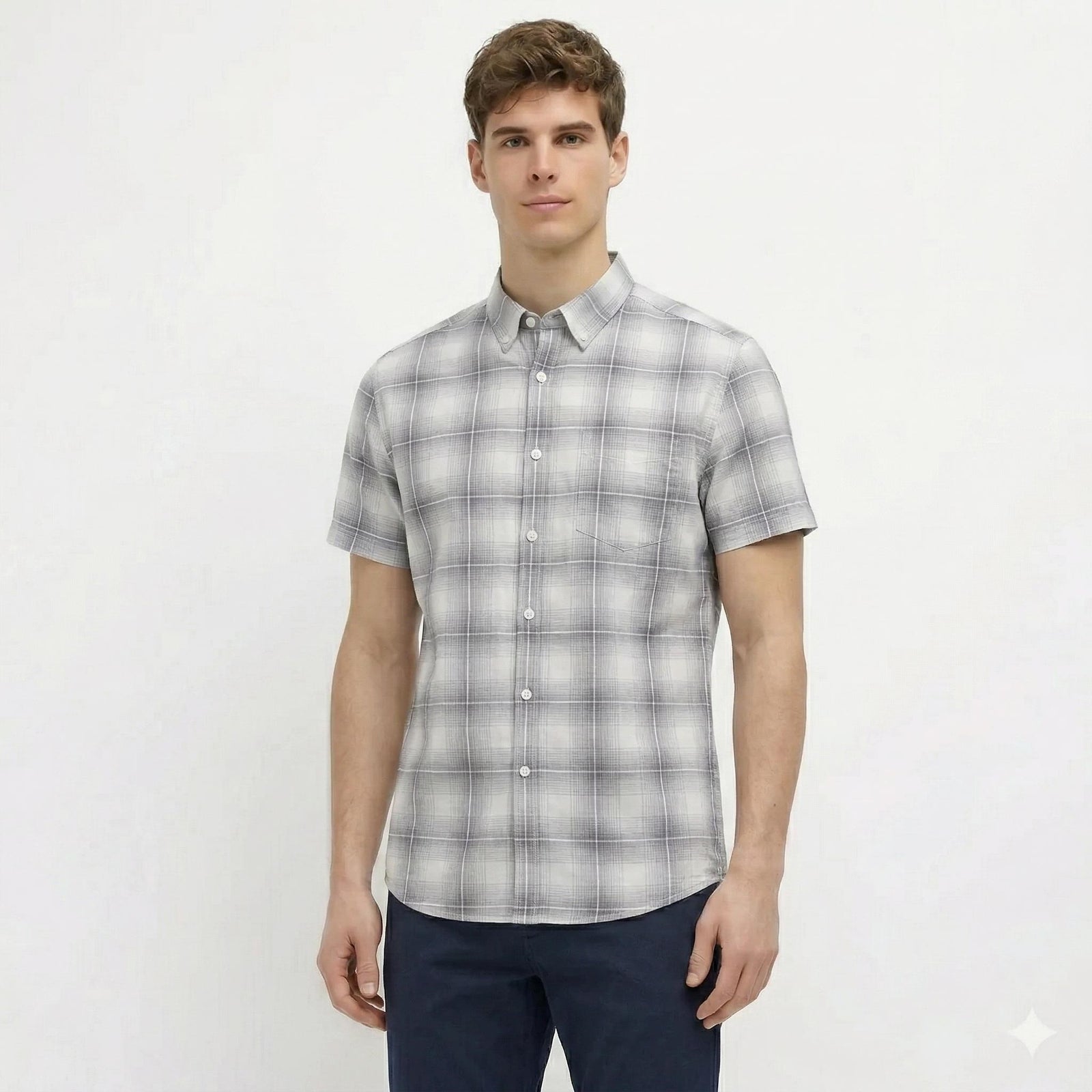 Men White Checked Casual Shirt