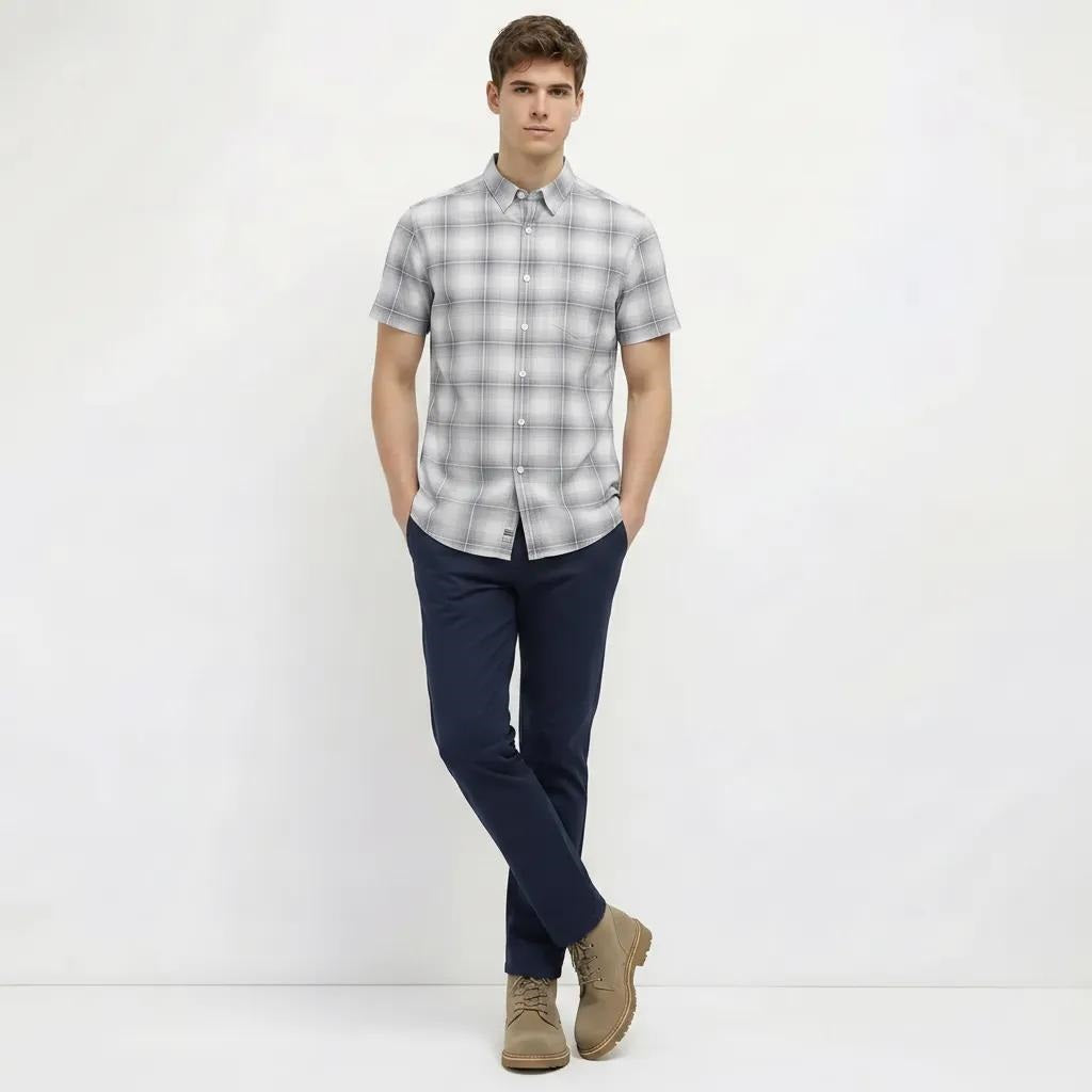 Men White Checked Casual Shirt