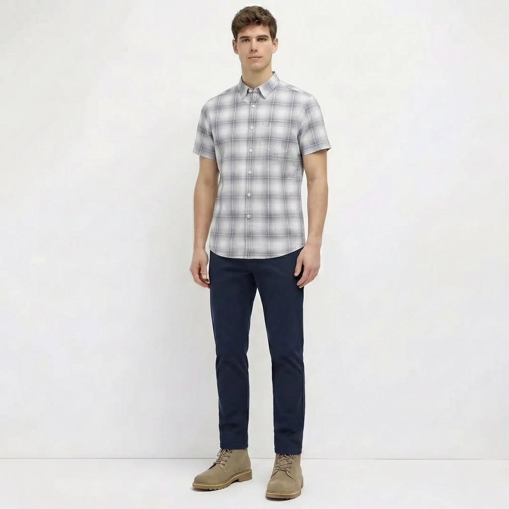 Men White Checked Casual Shirt