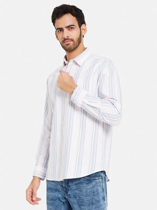 Mettle Men Pink Opaque Striped Casual Shirt