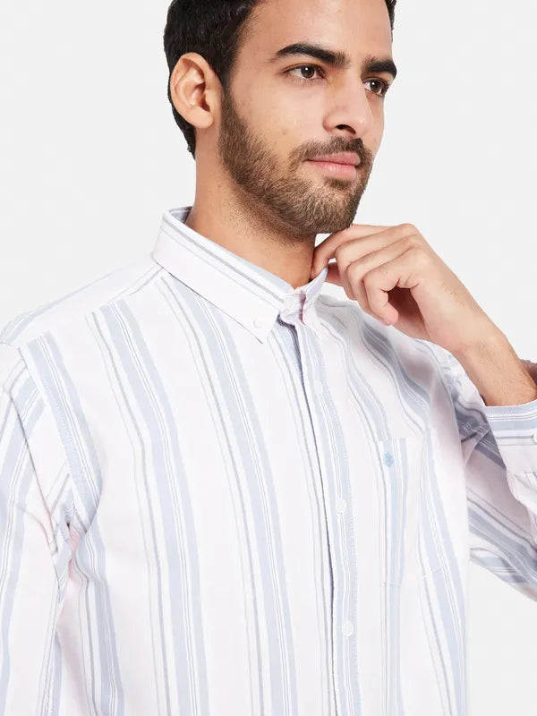 Mettle Men Pink Opaque Striped Casual Shirt