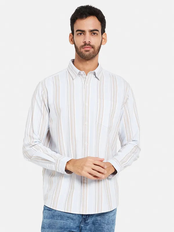 Mettle Men Blue Opaque Striped Casual Shirt