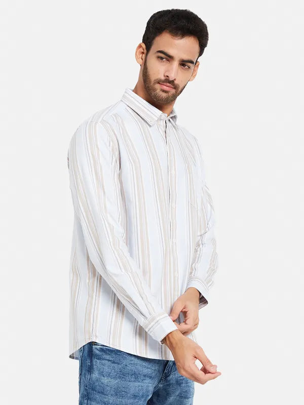 Mettle Men Blue Opaque Striped Casual Shirt