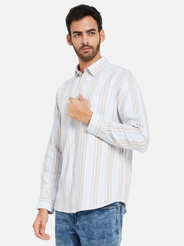 Mettle Men Blue Opaque Striped Casual Shirt