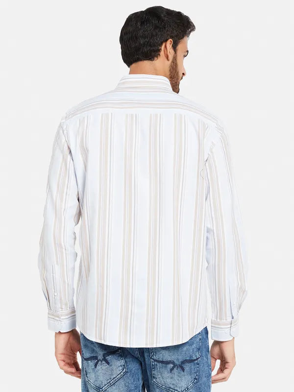 Mettle Men Blue Opaque Striped Casual Shirt