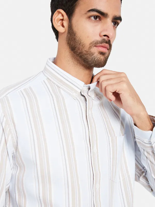 Mettle Men Blue Opaque Striped Casual Shirt