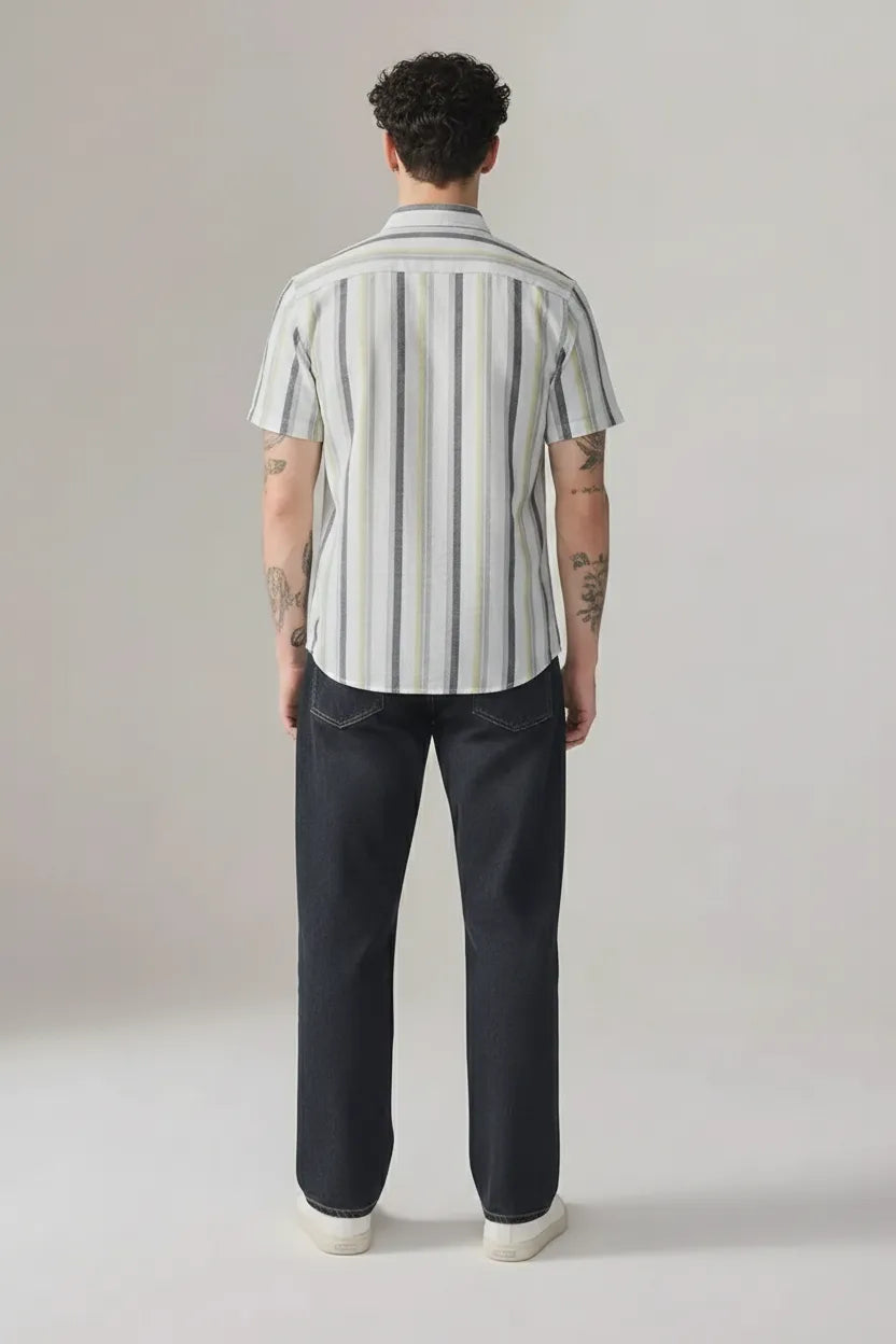 Men Striped Spread Collar Cotton Shirt