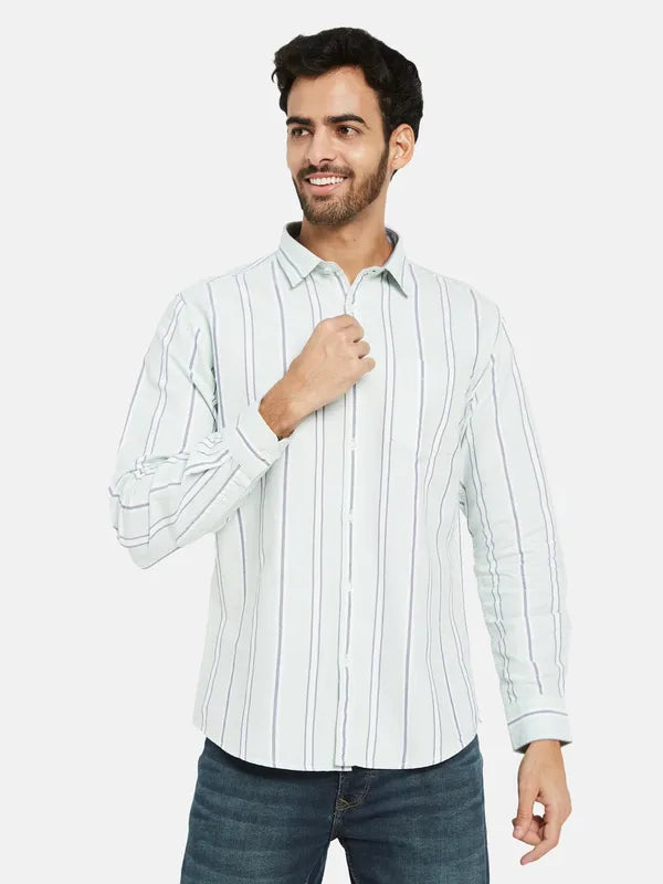 Mettle Men Grey Opaque Striped Casual Shirt