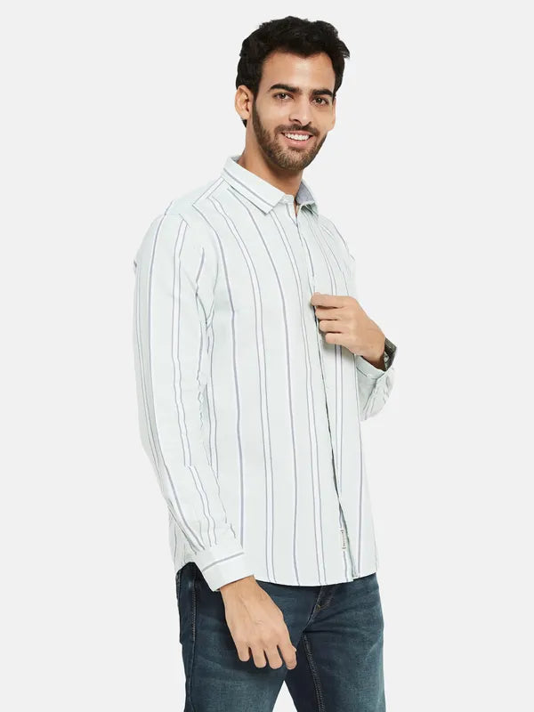 Mettle Men Grey Opaque Striped Casual Shirt