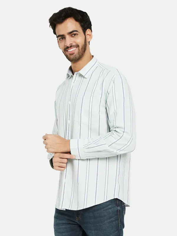 Mettle Men Grey Opaque Striped Casual Shirt