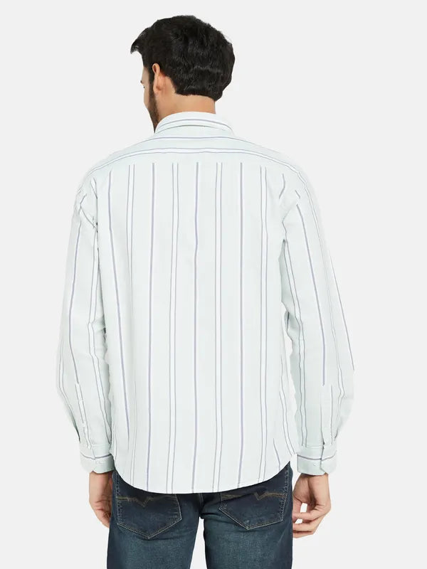 Mettle Men Grey Opaque Striped Casual Shirt