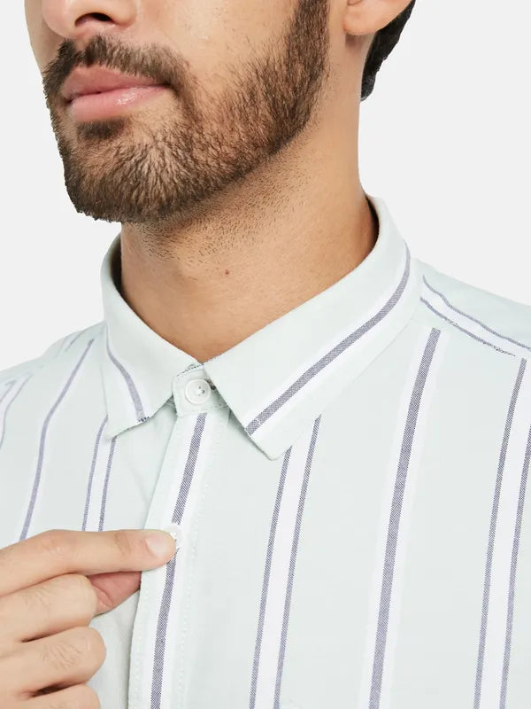 Mettle Men Grey Opaque Striped Casual Shirt