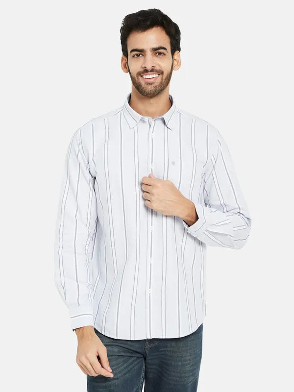 Mettle Men Blue Opaque Striped Casual Shirt