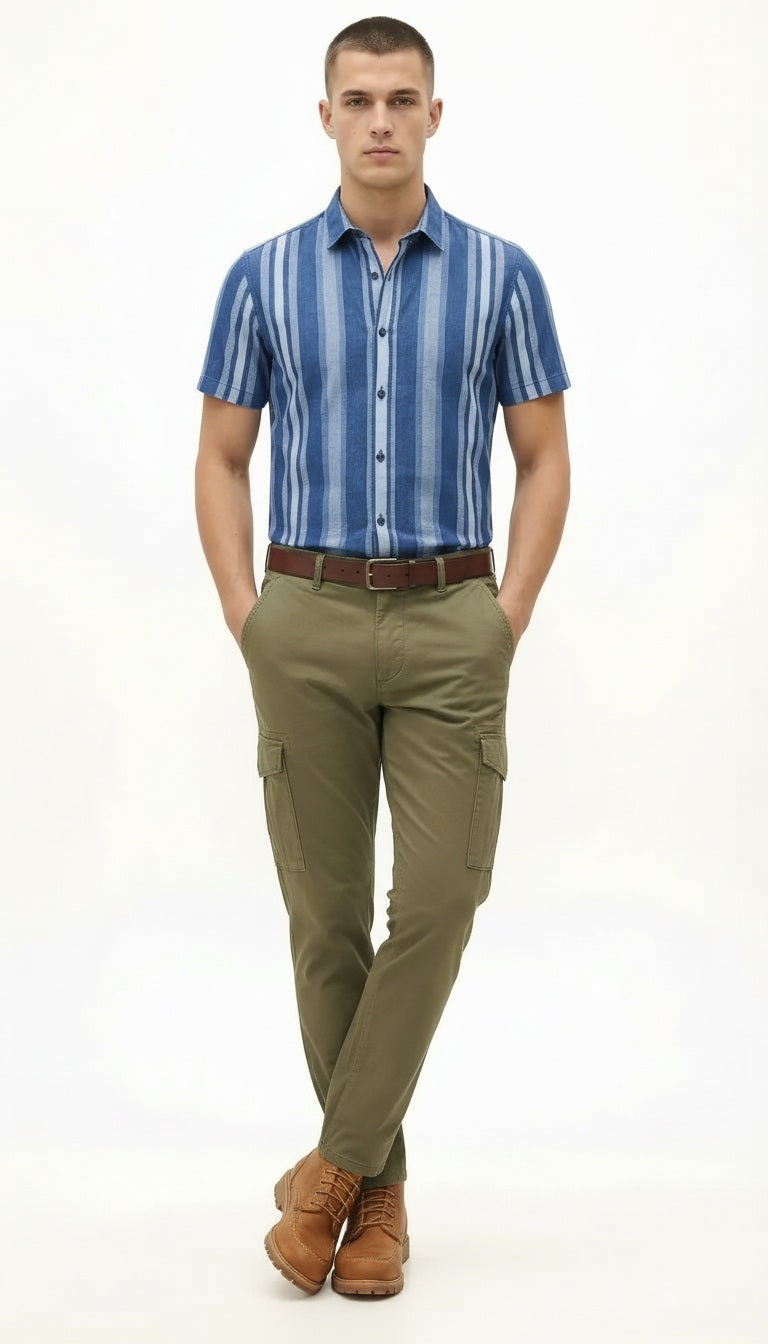 Men Denim Striped Casual Shirt