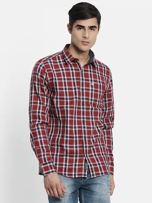 Men Maroon Tartan Checks Checked Casual Shirt