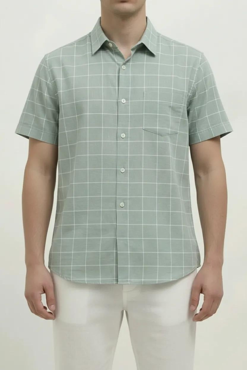 Men Fern Windowpane Checks Checked Casual Shirt