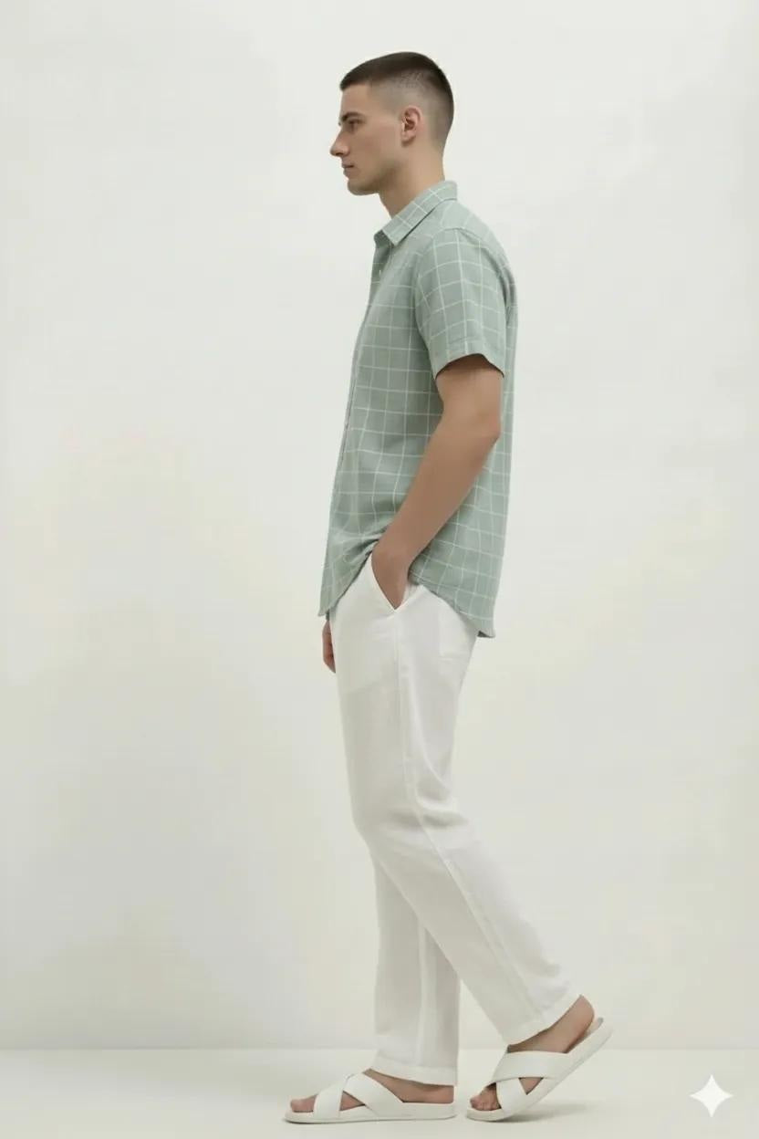 Men Fern Windowpane Checks Checked Casual Shirt