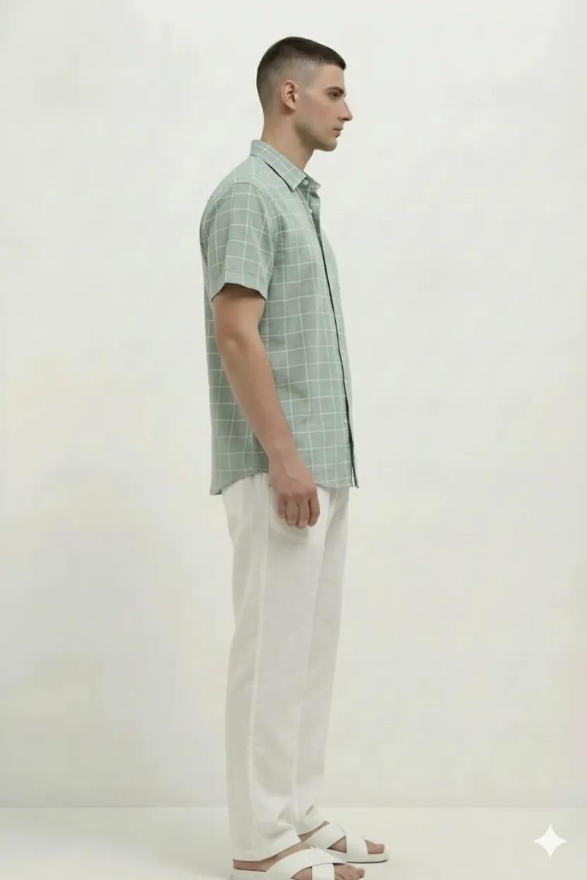 Men Fern Windowpane Checks Checked Casual Shirt