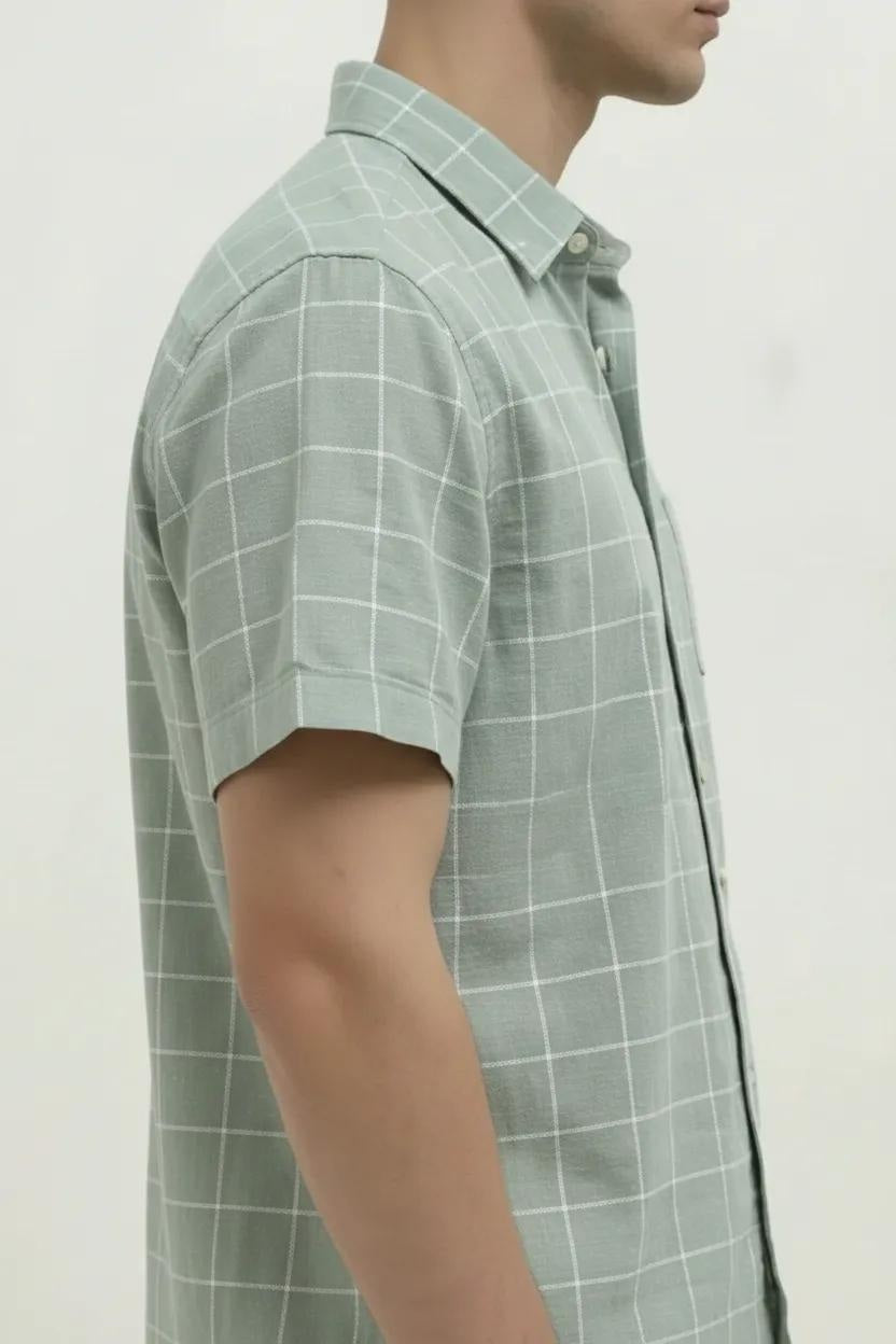Men Fern Windowpane Checks Checked Casual Shirt