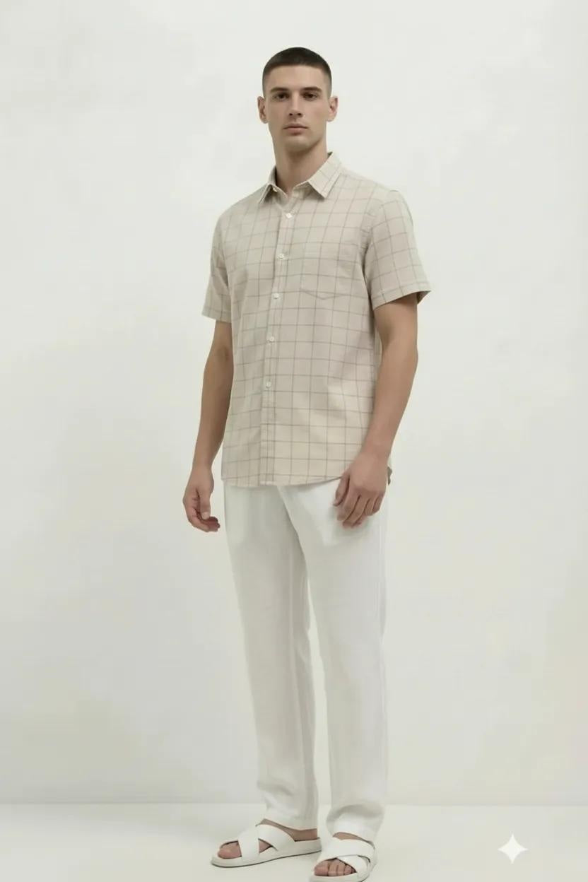 Men Natural Windowpane Checks Checked Casual Shirt