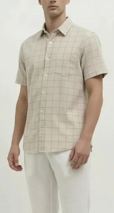 Men Natural Windowpane Checks Checked Casual Shirt