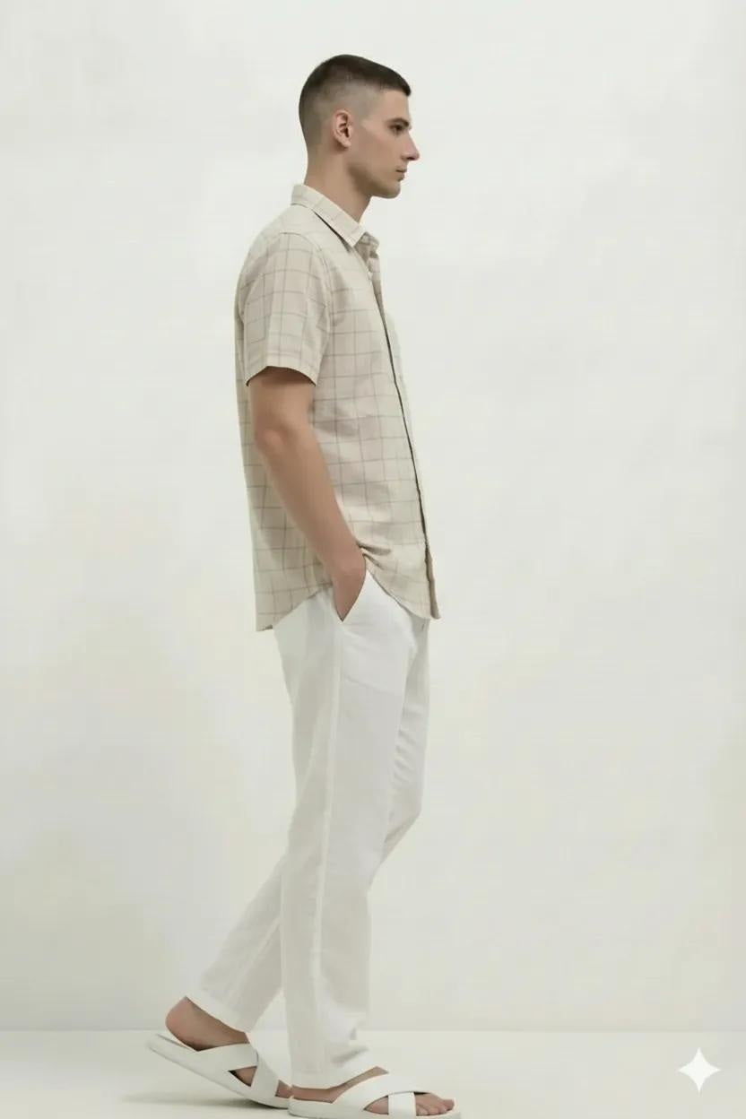 Men Natural Windowpane Checks Checked Casual Shirt