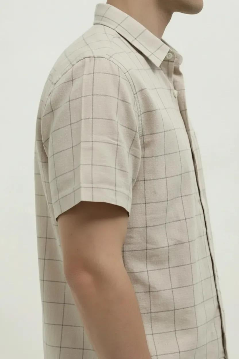 Men Natural Windowpane Checks Checked Casual Shirt
