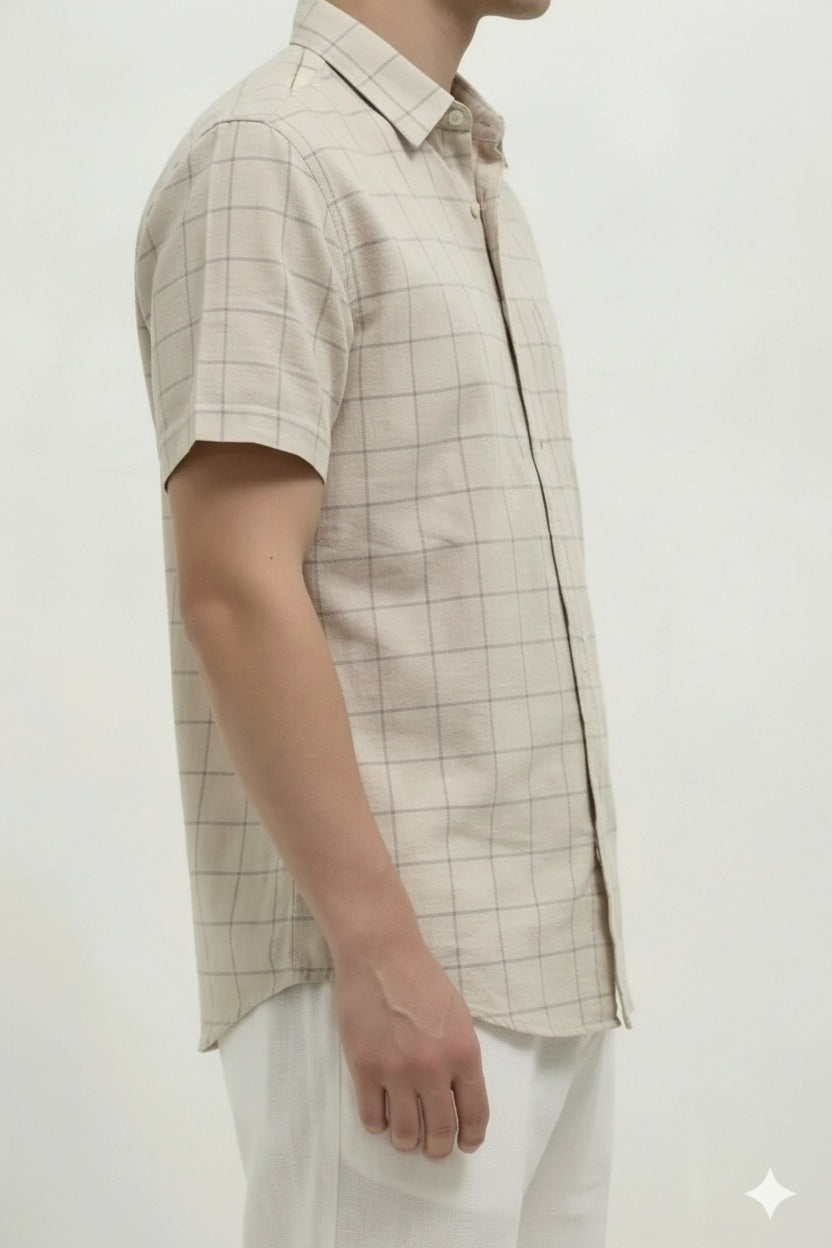 Men Natural Windowpane Checks Checked Casual Shirt