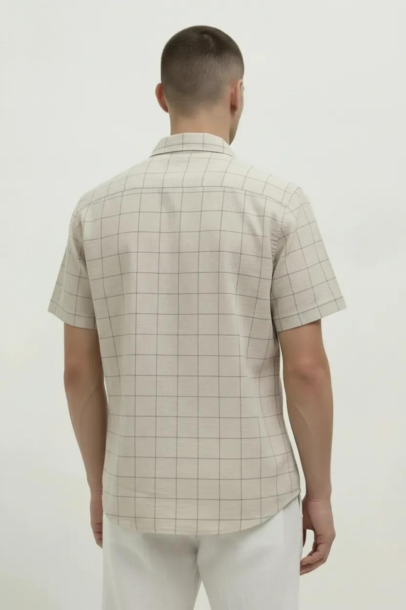 Men Natural Windowpane Checks Checked Casual Shirt