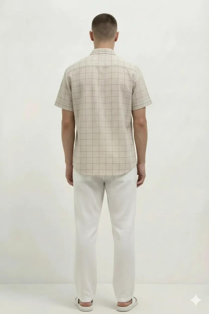 Men Natural Windowpane Checks Checked Casual Shirt