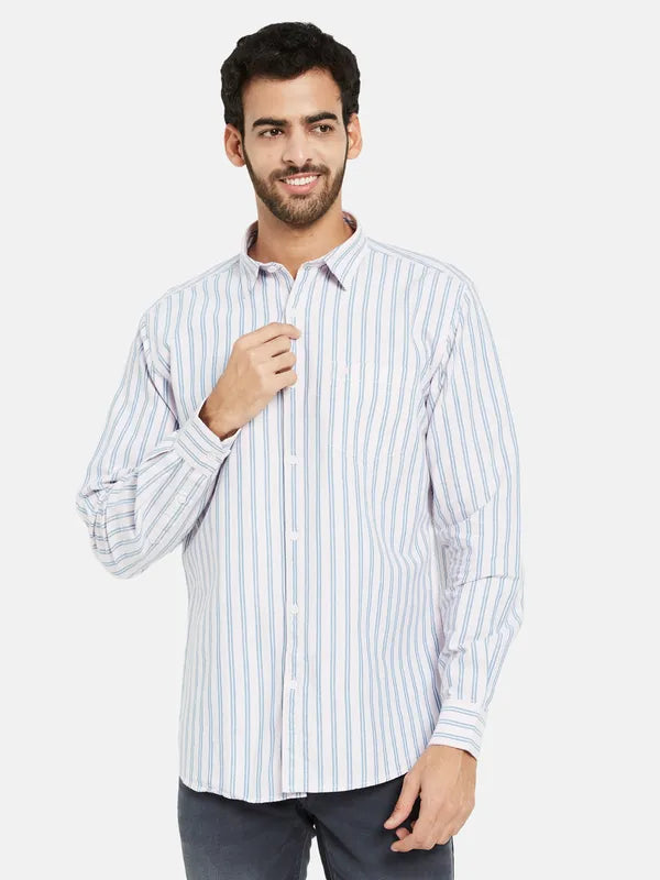 Mettle Men Cream-Coloured Opaque Striped Casual Shirt