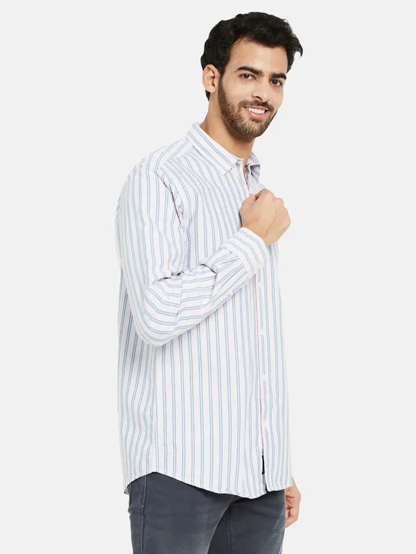 Mettle Men Cream-Coloured Opaque Striped Casual Shirt