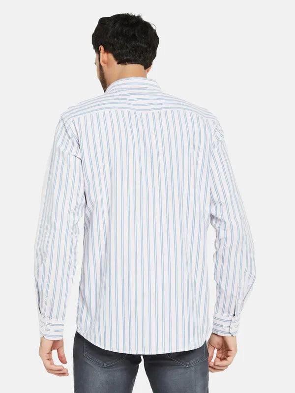 Mettle Men Cream-Coloured Opaque Striped Casual Shirt