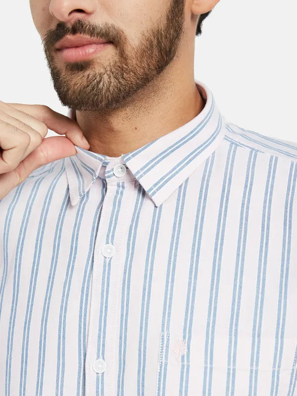 Mettle Men Cream-Coloured Opaque Striped Casual Shirt