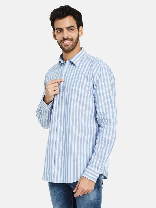 Mettle Men Blue Opaque Striped Casual Shirt