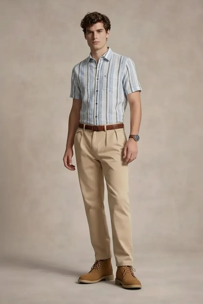 Men Sky Blue Multi Stripes Striped Casual Shirt