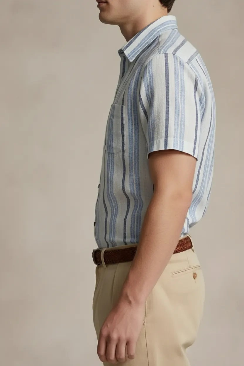 Men Sky Blue Multi Stripes Striped Casual Shirt