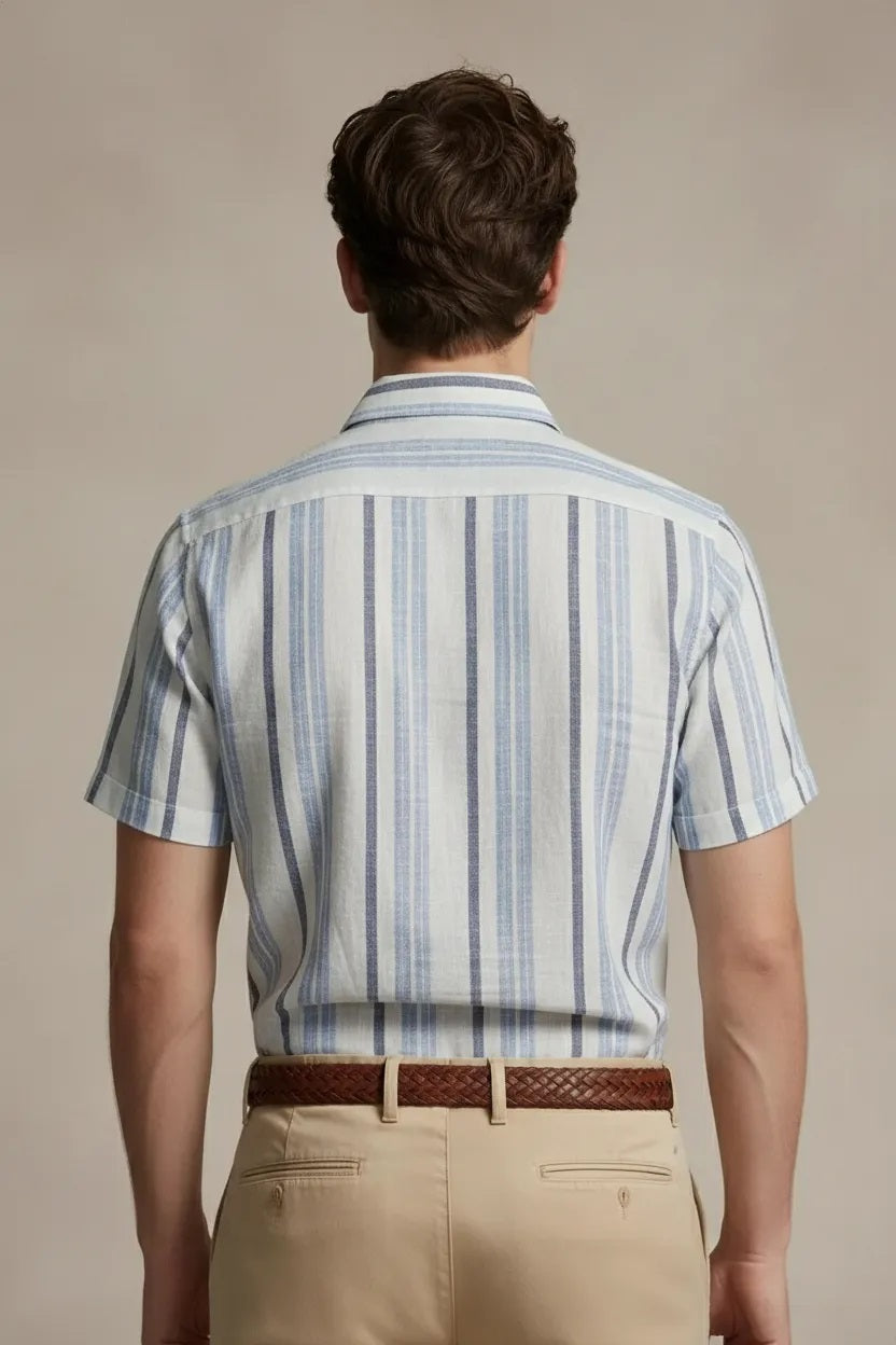 Men Sky Blue Multi Stripes Striped Casual Shirt