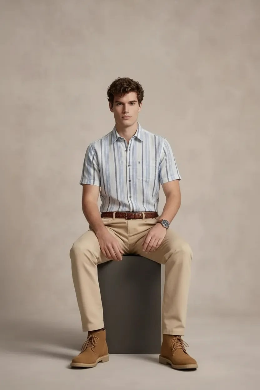 Men Sky Blue Multi Stripes Striped Casual Shirt