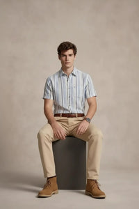 Men Sky Blue Multi Stripes Striped Casual Shirt