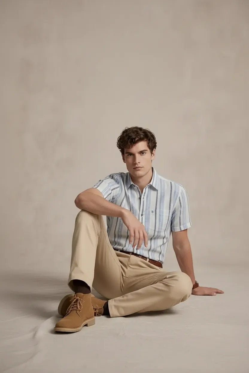 Men Sky Blue Multi Stripes Striped Casual Shirt