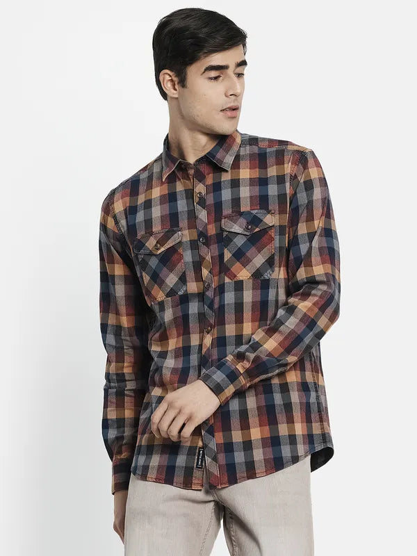 Men Maroon Tartan Checks Checked Casual Shirt