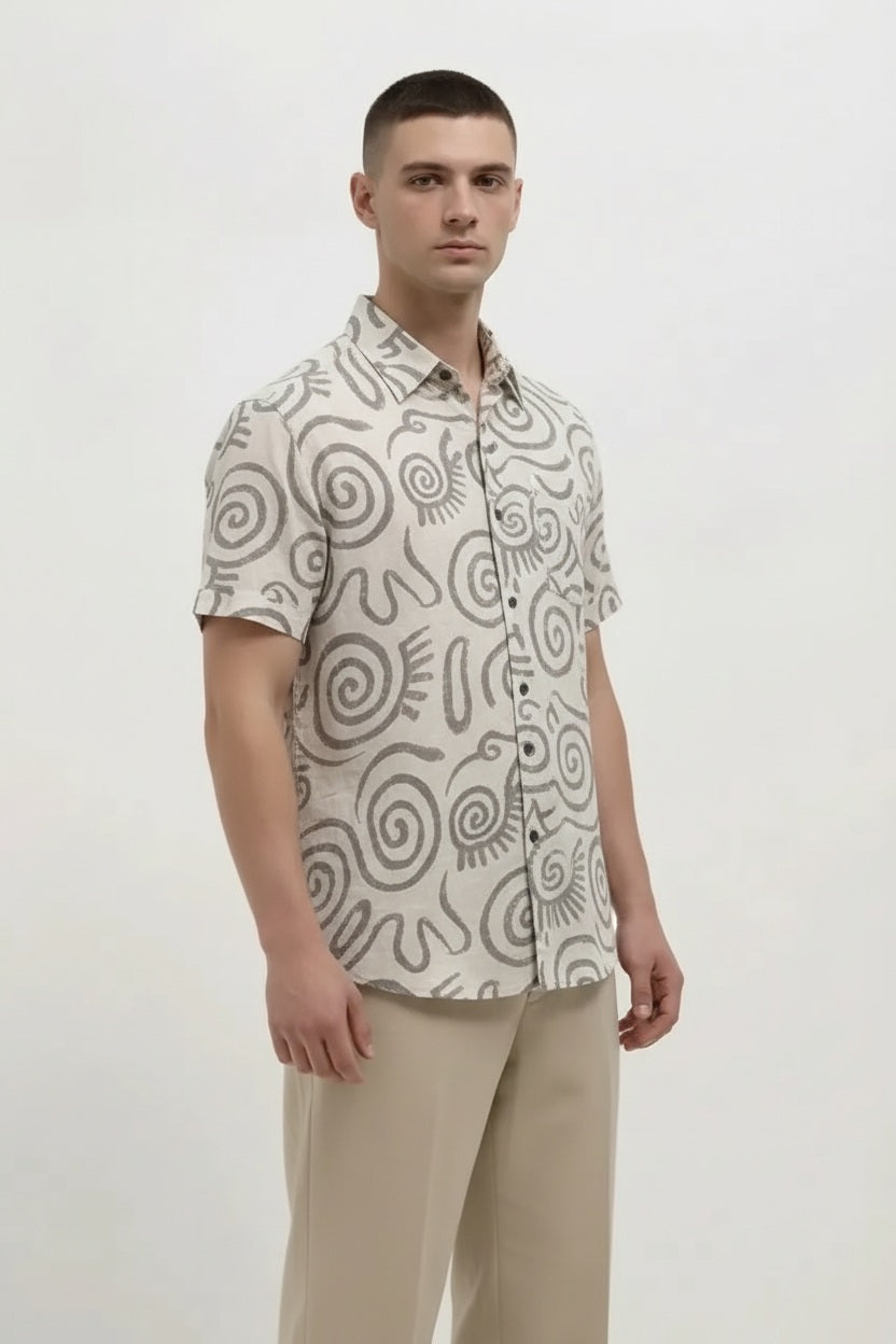 Men Off White Printed Casual Shirt