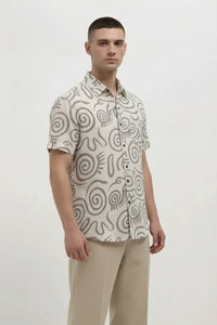 Men Off White Printed Casual Shirt