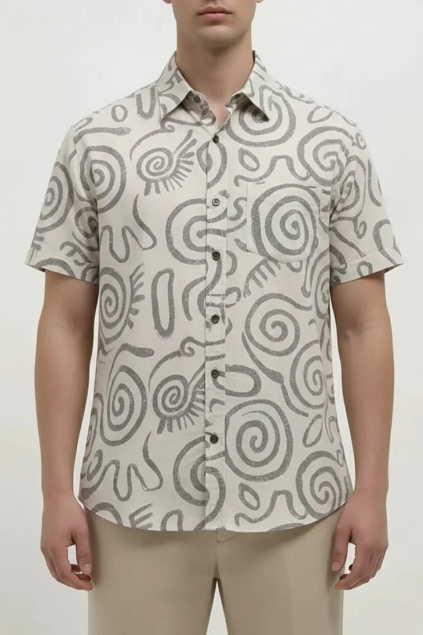 Men Off White Printed Casual Shirt