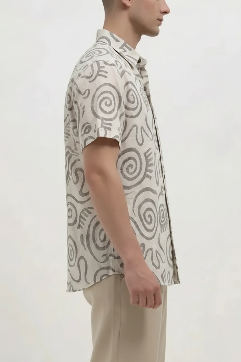 Men Off White Printed Casual Shirt