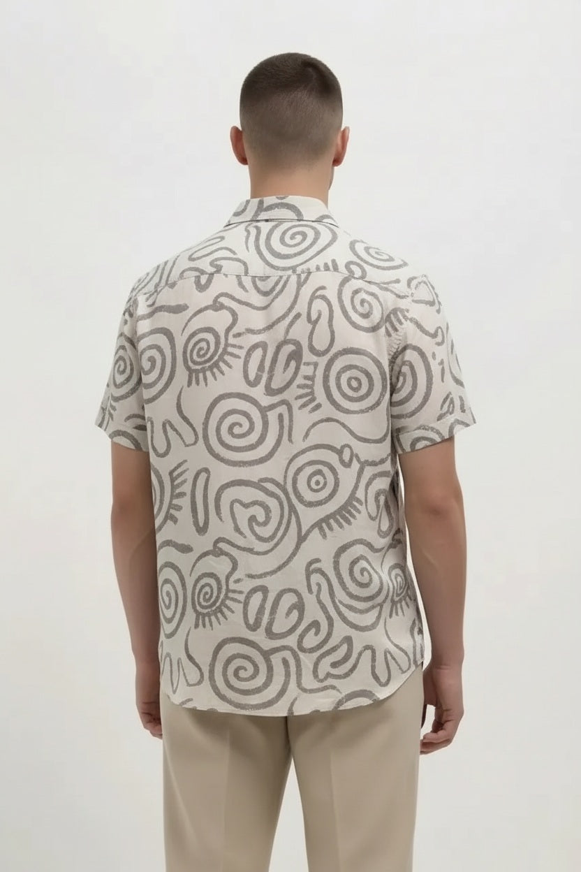 Men Off White Printed Casual Shirt