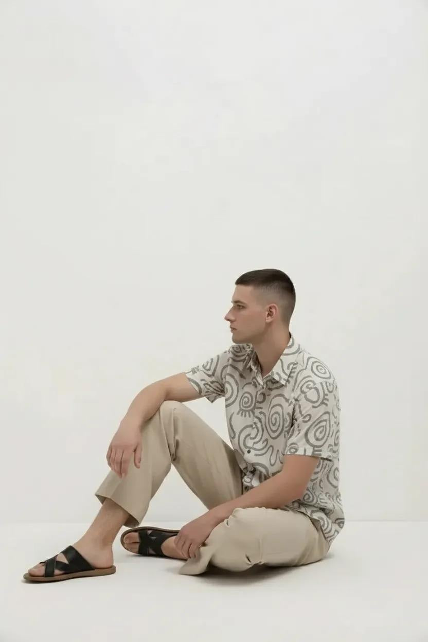 Men Off White Printed Casual Shirt