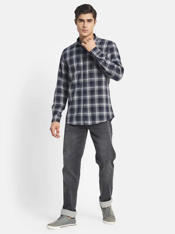 Mettle Men Grey Tartan Checked Casual Shirt