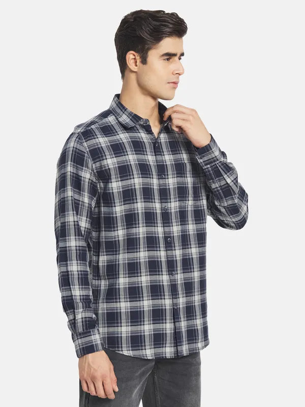 Mettle Men Grey Tartan Checked Casual Shirt